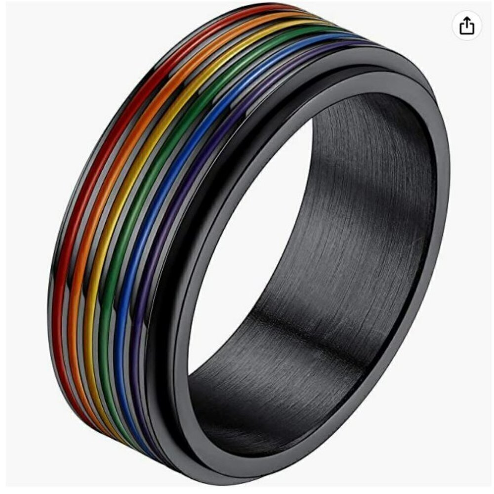 𝅺ProSteel Stainless Steel Spinner Ring LGBT Pride